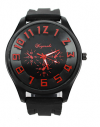 Men's Round Sports Watch with Red Numbers and Black Silicone Band (OEM) (BULK) Men's Round Sports Watch with Red Numbers and Black Silicone Band (OEM) (BULK)